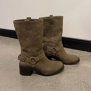 Zara Taupe Heeled Boots with Gold Accents